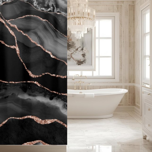 Posh Bathroom Decor | Black Agate Shower Curtain (Creator Uploaded)