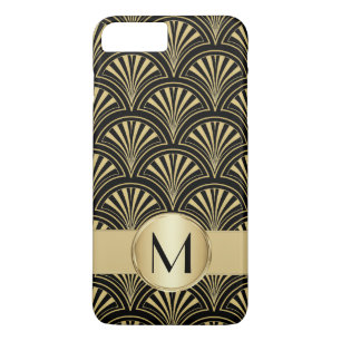 Posh Black and Gold Deco Fans Monogrammed Case-Mate iPhone Case