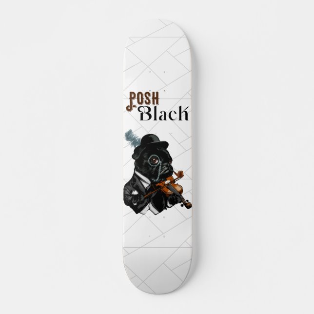 Posh Black Frenchie Bulldog     Skateboard (Front)
