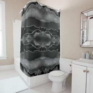 Posh Black Gray Agate Marble Crystal Geode Shower Curtain