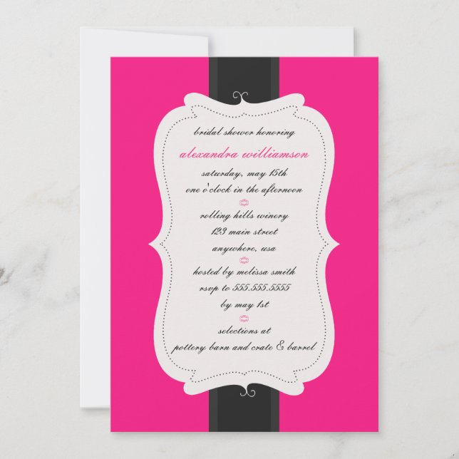 Posh Bridal Shower Invitation {Pink & Black} (Front)