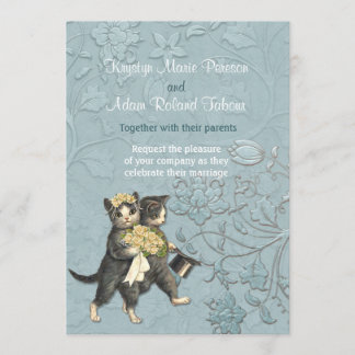 Posh Cats Aqua Blue Wedding Invitation