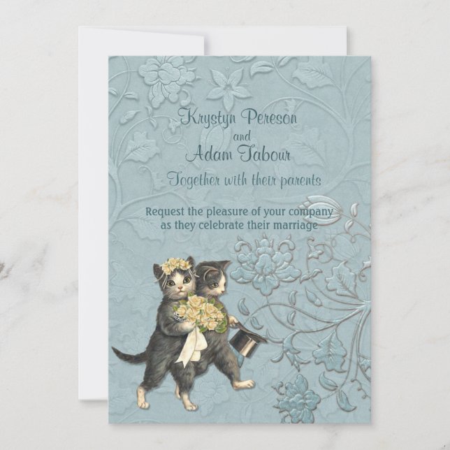 Posh Cats Aqua Blue Wedding  ver 2 Invitation (Front)