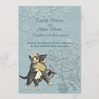 Posh Cats Aqua Blue Wedding ver 2 Invitation