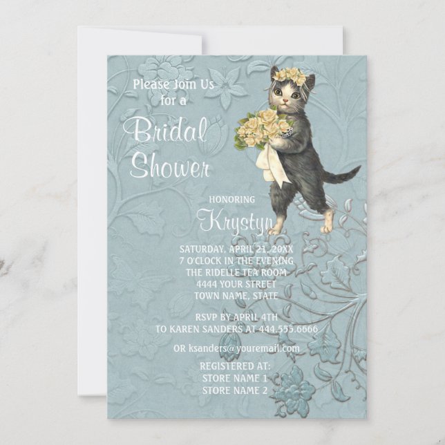 Posh Cats Blue Bridal Shower Invitation (Front)