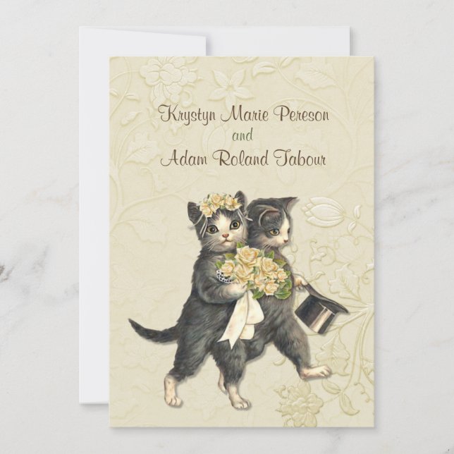 Posh Cats Ivory Wedding Invitation 2 (Front)
