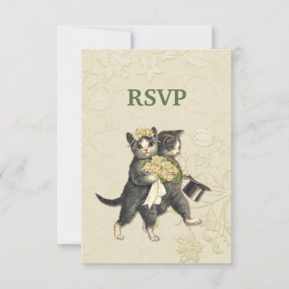 Posh Cats Ivory Wedding RSVP Card