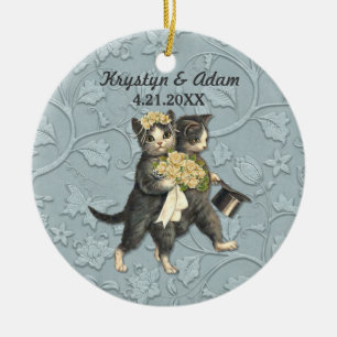 Posh Cats Wedding Blue Ceramic Tree Decoration