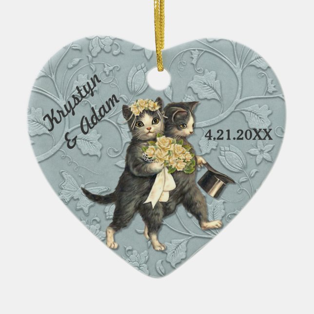 Posh Cats Wedding Blue Ceramic Tree Decoration (Front)