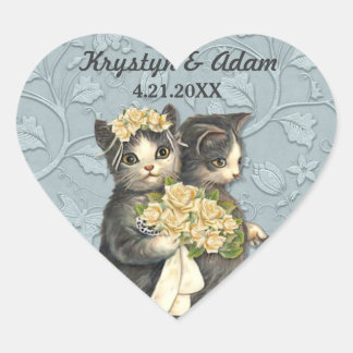 Posh Cats Wedding Blue Heart Sticker