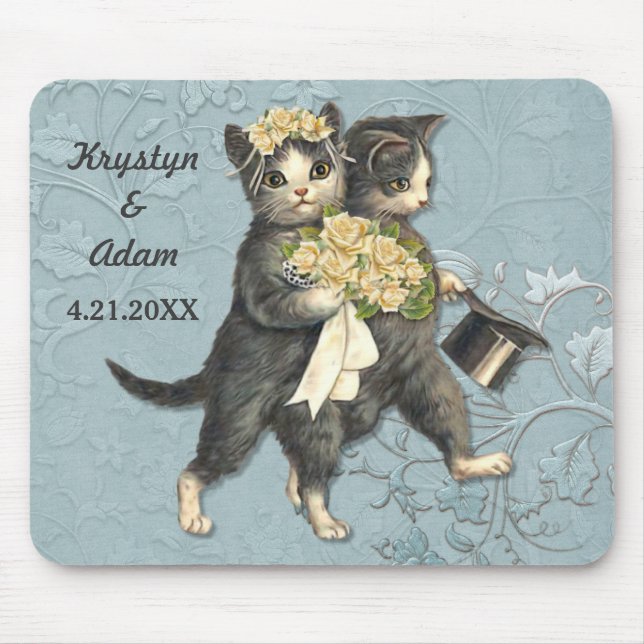 Posh Cats Wedding Blue Mouse Pad (Front)