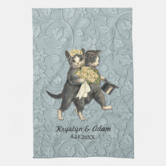 Posh Cats Wedding Blue Tea Towel