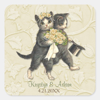 Posh Cats Wedding Ivory Square Sticker