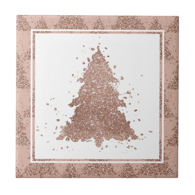 Posh Christmas Tree | Glam Rose Gold Luxurious Tile (Front)