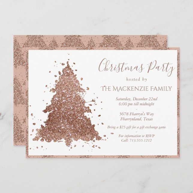 Posh Christmas Tree | Glam Rose Gold Party Holiday Card (Front/Back)