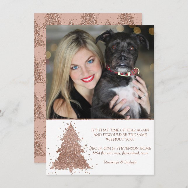 Posh Christmas Tree | Glam Rose Gold Photo Holiday Card (Front/Back)
