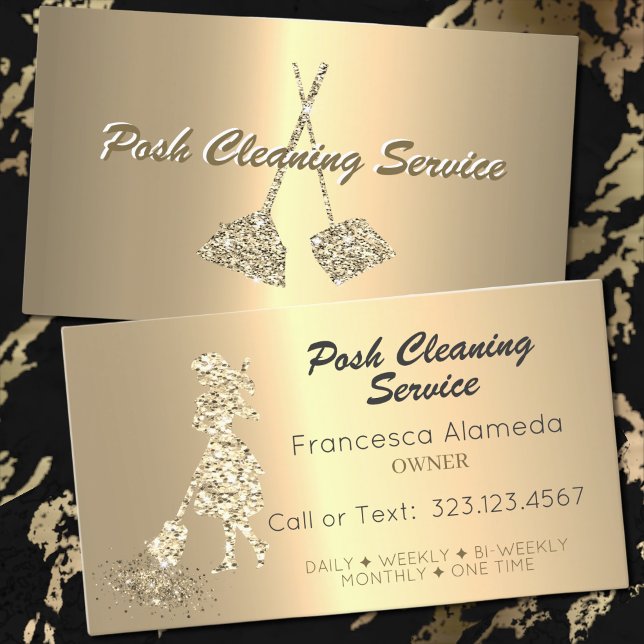Posh Cleaning Service Metallic 14k Gold Template Business Card (Creator Uploaded)