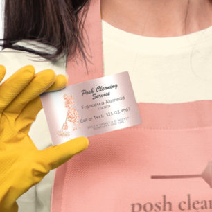 Posh Cleaning Service Metallic Pink Glitter Maid Business Card