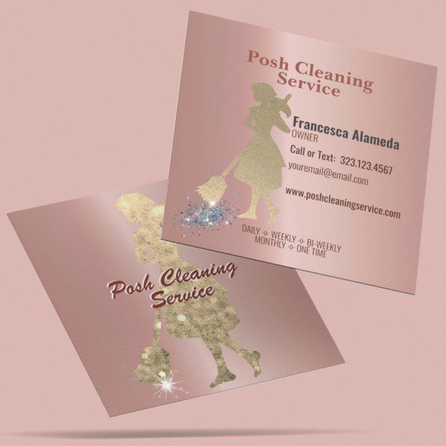 Posh Cleaning Service Metallic Rose Gold Template Square Business Card (Creator Uploaded)