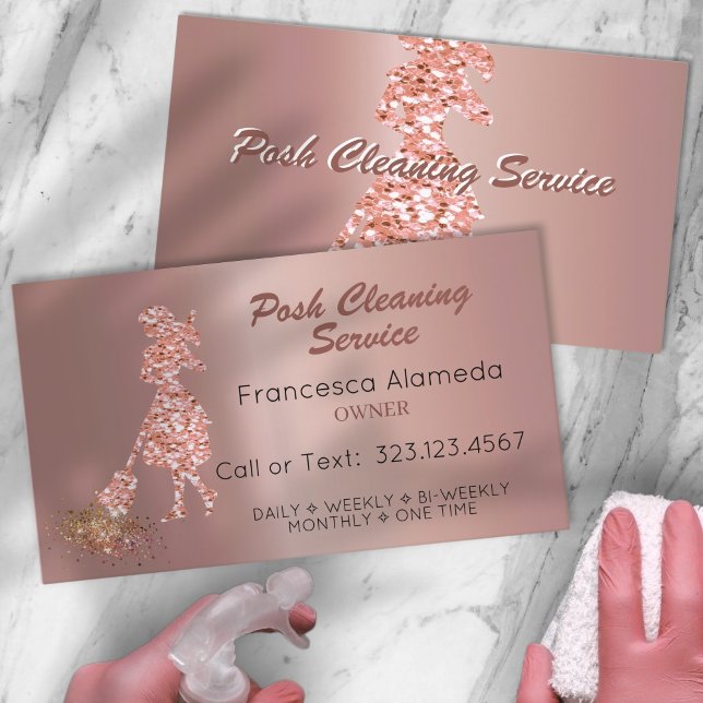 Posh Cleaning Service Rose Gold Foil Pink Template Business Card (Creator Uploaded)