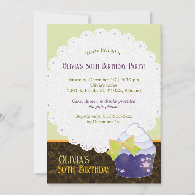 Posh Cupcake 30th Birthday Party Invitation (Front)