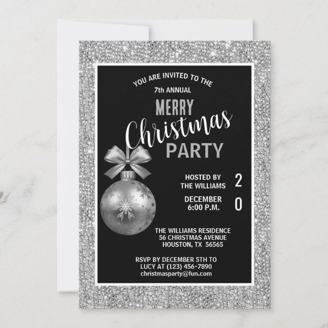 Posh Decorative Silver Christmas Invitation (Front)