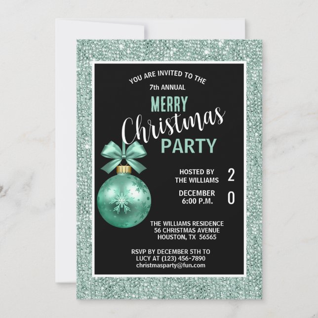 Posh Decorative Teal Christmas Invitation (Front)