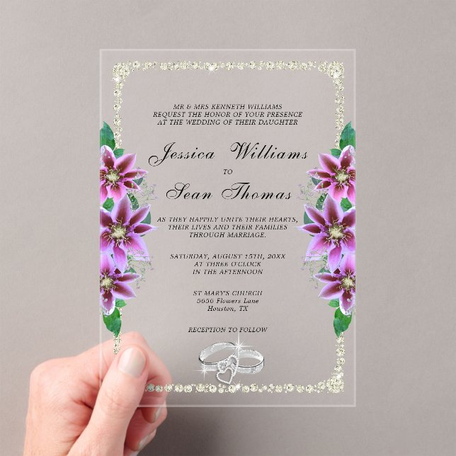 Posh Framed, Diamond Rings & Clematis Wedding Acrylic Invitations (Insitu (Handheld))