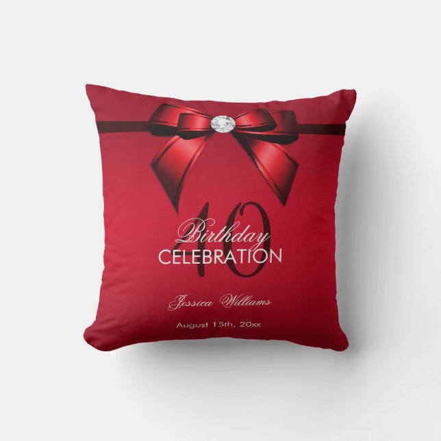 Posh Gem Bow & Ribbon 40th Birthday Cushion (Front)