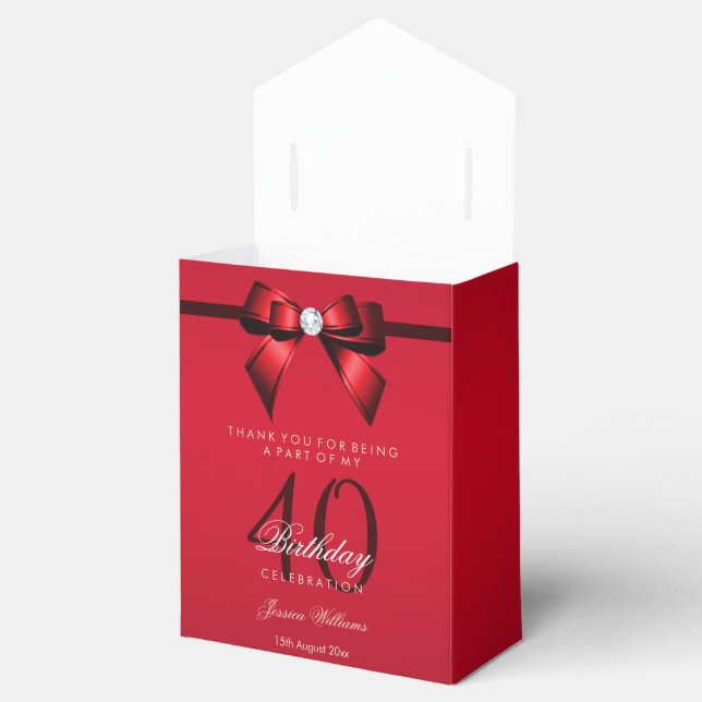 Posh Gem Bow & Ribbon 40th Birthday Favour Box (Opened)