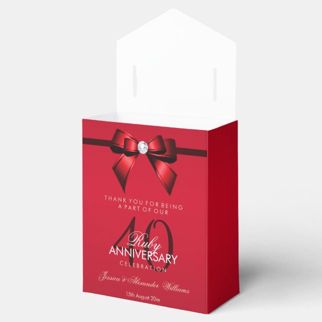 Posh Gem Bow & Ribbon 40th Wedding Anniversary Favour Box (Opened)
