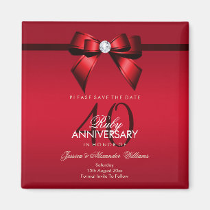 Posh Gem Bow & Ribbon 40th Wedding Anniversary Magnet