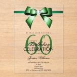 Posh Gem Bow & Ribbon 60th Birthday Acrylic Invitations<br><div class="desc">Custom sophisticated, modern trendy acrylic 60th Birthday party invitations for sixtieth events. With a beautiful rhinestone jewel diamond gem bow on a emerald ribbon. Fashionable and sophisticated design suitable for any season. All text, font and text colour is fully customisable to meet your requirements, if you would like help to...</div>