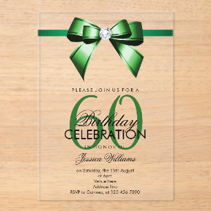 Posh Gem Bow & Ribbon 60th Birthday Acrylic Invitations