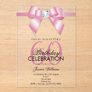 Posh Gem Bow & Ribbon 60th Birthday Acrylic Invitations