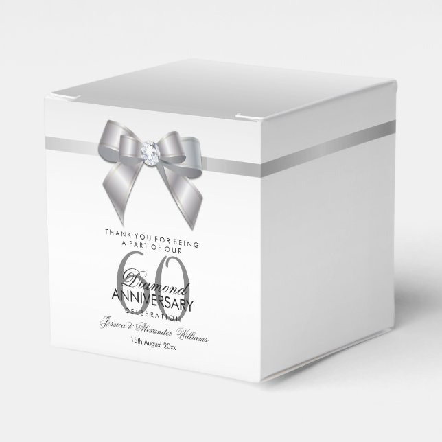 Posh Gem Bow & Ribbon 60th Wedding Anniversary Favour Box (Front Side)