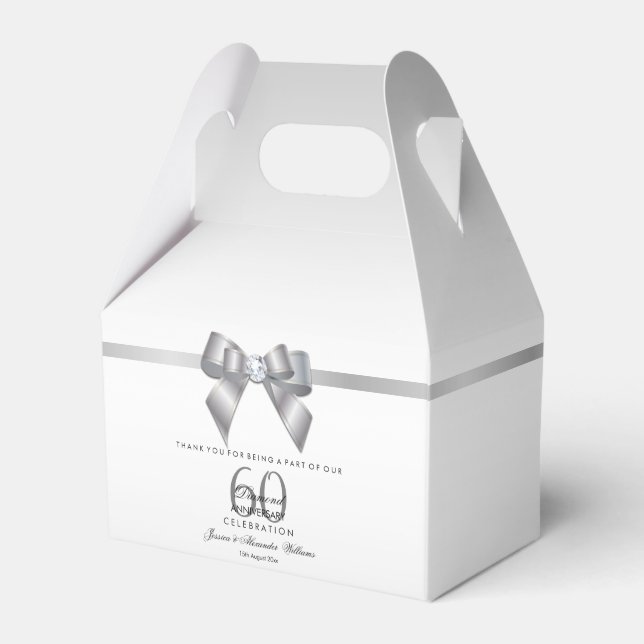 Posh Gem Bow & Ribbon 60th Wedding Anniversary Favour Box (Front Side)