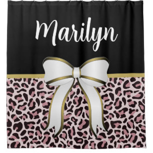 Posh Girly Pink Leopard Print Girly Girl Bath Shower Curtain