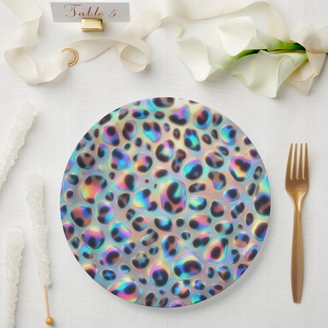 Posh Glam Opal Leopard Print Paper Plates (Wedding)