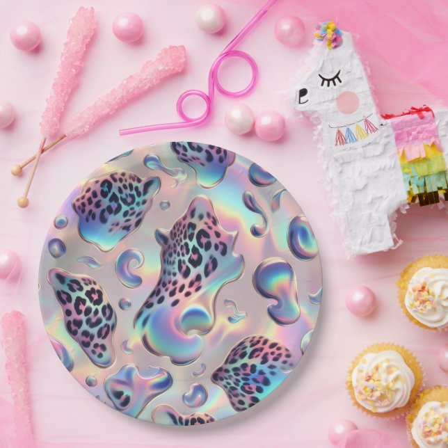Posh Glam Opal Leopard Print Paper Plates (Party)
