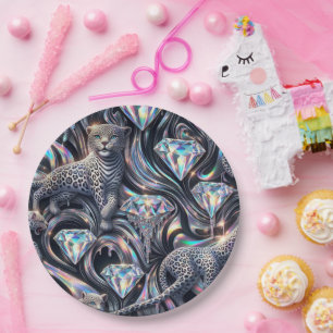 Posh Glam Opal Leopard Print Paper Plates