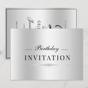 Posh Glamour Silver 25th Birthday Invitation