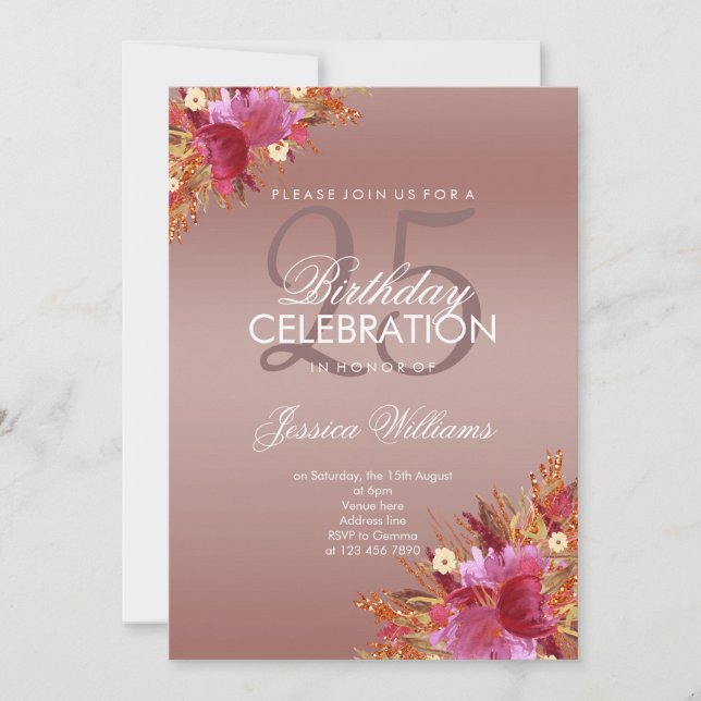 Posh Glitter Watercolor Flowers Rose Gold Birthday Invitation (Front)