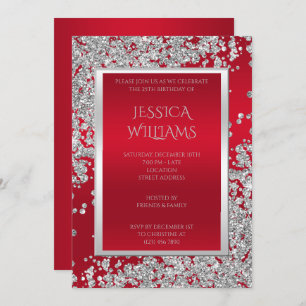 Posh Glitzy Diamonds & Ruby Red Birthday party Invitation