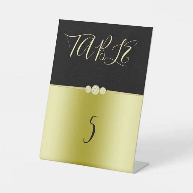 Posh Gold & Black Elegant Diamonds Birthday Pedestal Sign (Front)