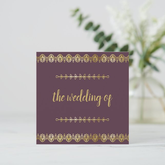Posh Gold Border Wedding Invitation (Standing Front)