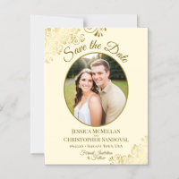 Posh Gold & Cream Wedding Save the Date Oval Photo