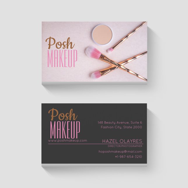 Posh Make Up Gold/Pink Brushes Business Card (Creator Uploaded)
