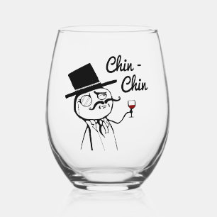 Posh Man With Top Hat Wine Toast Chin Chin Stemless Wine Glass