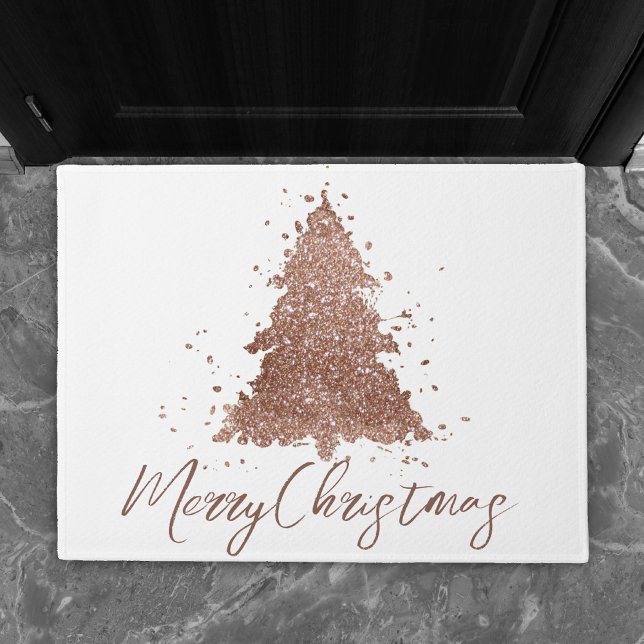 Posh Merry Christmas | Glam Rose Gold Blush Tree Doormat (Creator Uploaded)
